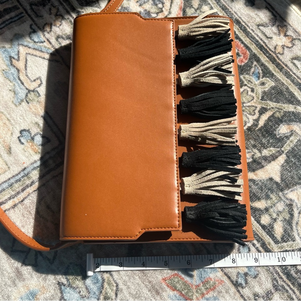 NWOT Lionel Chic Brown and Black Crossbody Bag with Tassel Accents - Picture 7 of 8